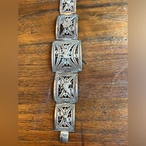Handmade silver 900 filigree panel bracelet, exquisite workmanship – vintage!